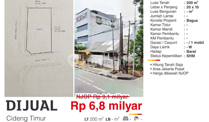 Dijual Rumah Murah Hitung Tanah Dibawah NJOP Cideng Timur Jak-Pus