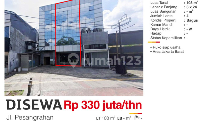 For Rent 4-Story Shop House Facing the Road on Jl. Pesanggrahan, West Jakarta