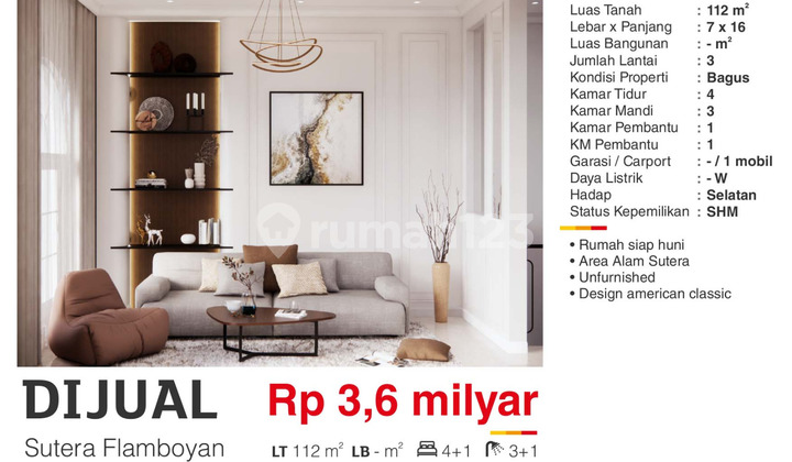 Dijual Rumah 3 Lantai Baru SHM di Cluster Flamboyan Alam Sutera Dijual Rumah 3 Lantai Baru SHM di Cluster Flamboyan Alam Sutera