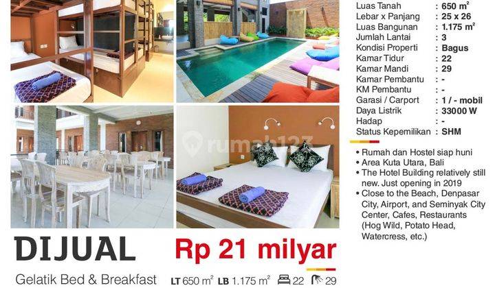 Quick Sale Hostel Strategic Location in the Seminyak Bali Area Near the Beach, Denpasar City, Airport, and Seminyak City Center. Price Negotiable. 2