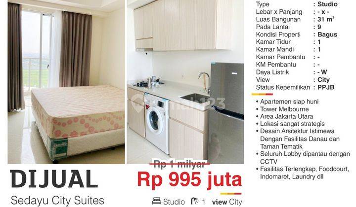 Dijual Apartemen Furnished Studio Turun Harga di Kelapa Gading