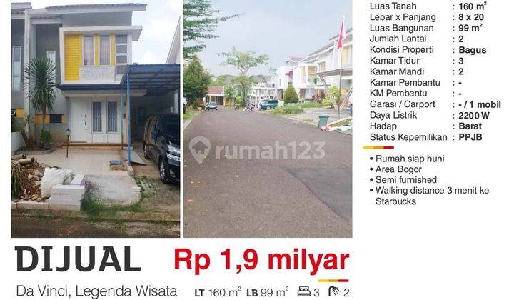 Dijual Rumah 2 Lantai Semi Furnish Dekat Starbuck Legenda Wisata 1