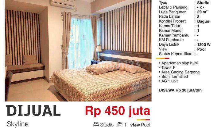 Dijual Apartemen Skyline Studio Furnished di Gading Serpong 1