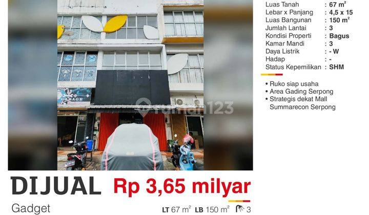 Dijual Ruko 3 lantai Unfurnish Strategis Dekat Mall SMS Gading Serpong 1