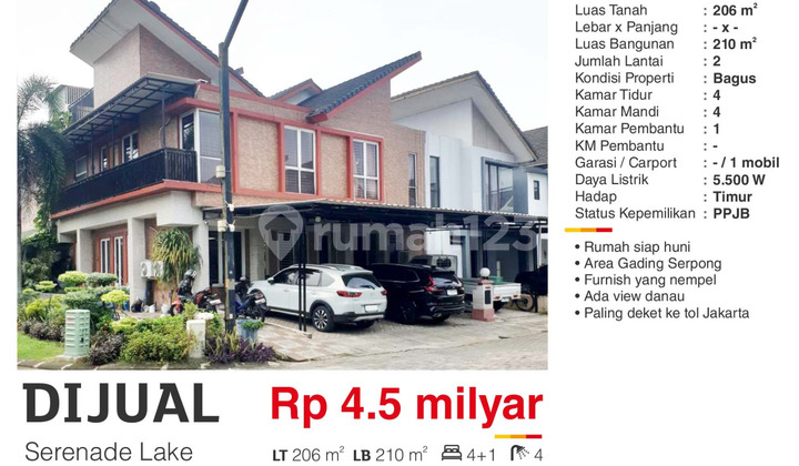 Dijual Rumah Siap Huni Semi Furnish View Danau di Gading Serpong