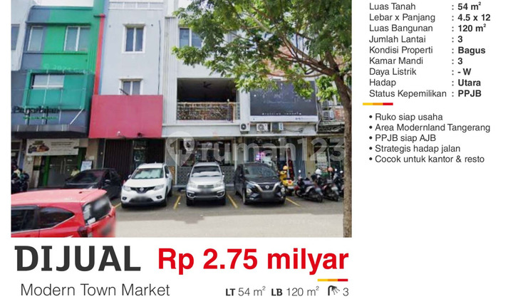 Dijual Rukoi 3 Lantai Bagus Hadap Jalan di ModernLand Tangerang