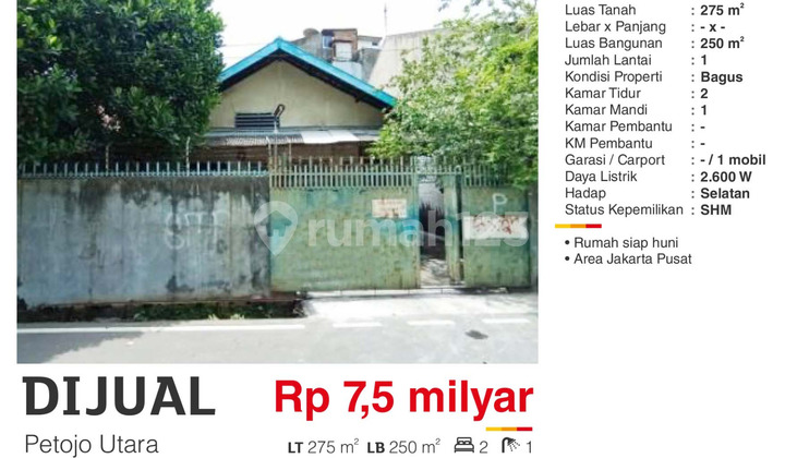 Dijual Rumah Satu Lantai 250 m2 SHM di Petojo Utara JakPus Dijual Rumah Satu Lantai 250 m2 SHM di Petojo Utara JakPus