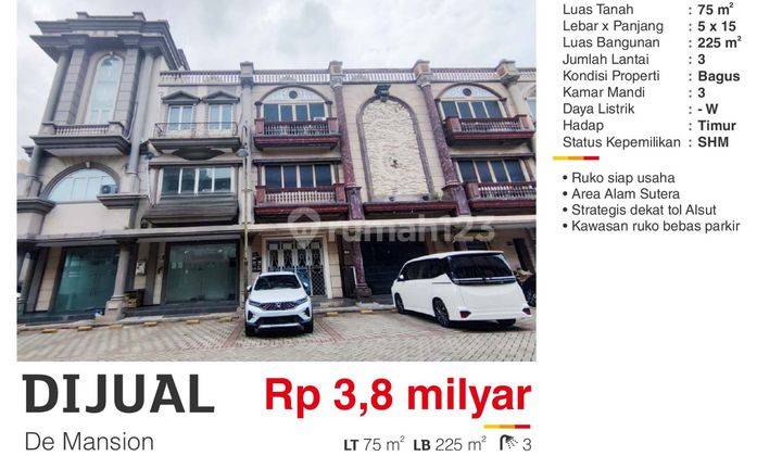 Dijual Ruko 3 Lantai Bagus Strategis Bebas Parkir di Alam Sutera 1