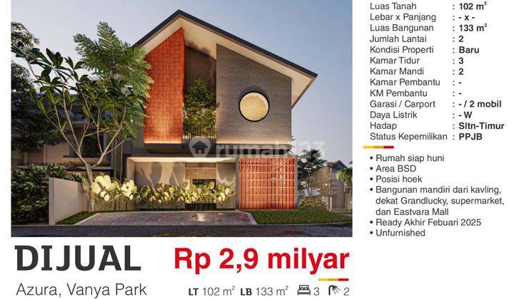 Dijual Rumah Hoek Unfurnish Dekat Grandlucky & Eastvara Mall BSD 1