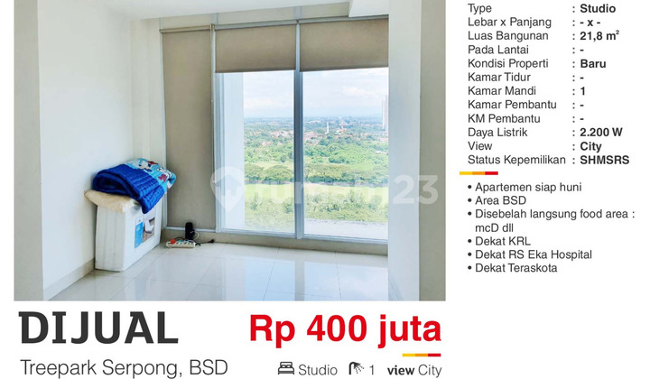 For Sale Unfurnished Studio Apartment Cheap SHM Treepark BSD