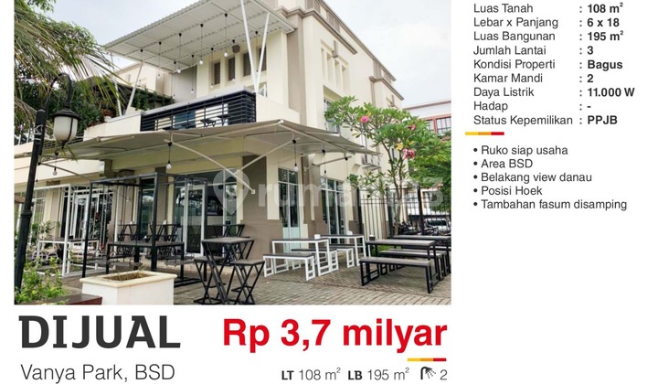 For Quick Sale: Corner Shop with Lake View at BU Price in Vanya Park BSD For Quick Sale: Corner Shop with Lake View at BU Price in Vanya Park BSD