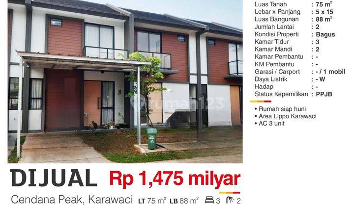 Dijual Rumah 2 Lantai Bagus Semi Furnish di Cendana Peak Karawaci 1