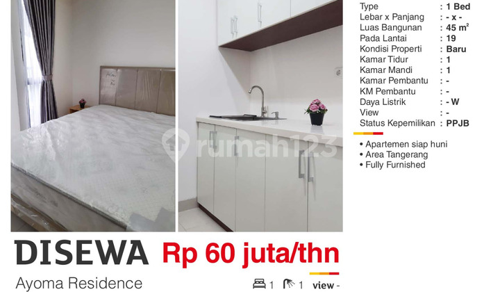 Disewa Apartemen 1BR Furnished Ayoma Residence Serpong TangSel