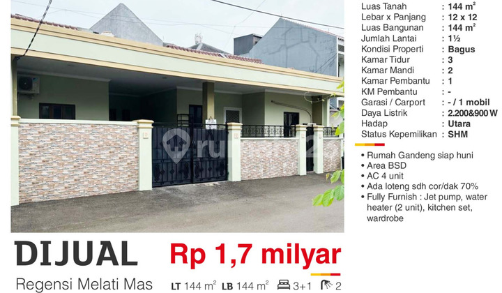 Dijual Rumah Gandeng SHM Furnished Di Regensi Melati Mas, Serpong