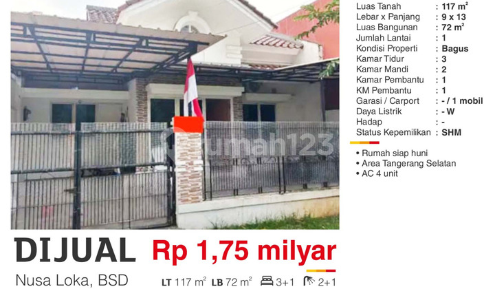 For Sale Nusaloka House BSD Excellent SHM Position on Main Boulevard Road