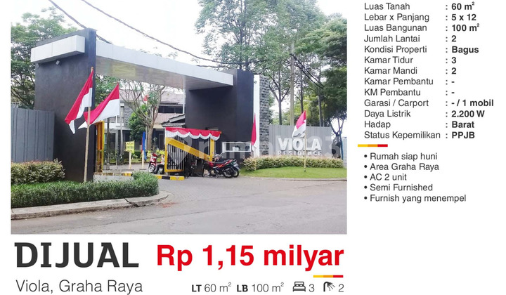 Dijual Rumah Semi Furnished Murah di Viola Graha Raya TangSel