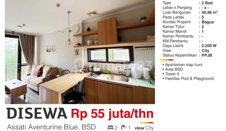 For Rent 2BR Furnished Affordable Apartment Assati Aventurine Blue BSD For Rent 2BR Furnished Affordable Apartment Assati Aventurine Blue BSD