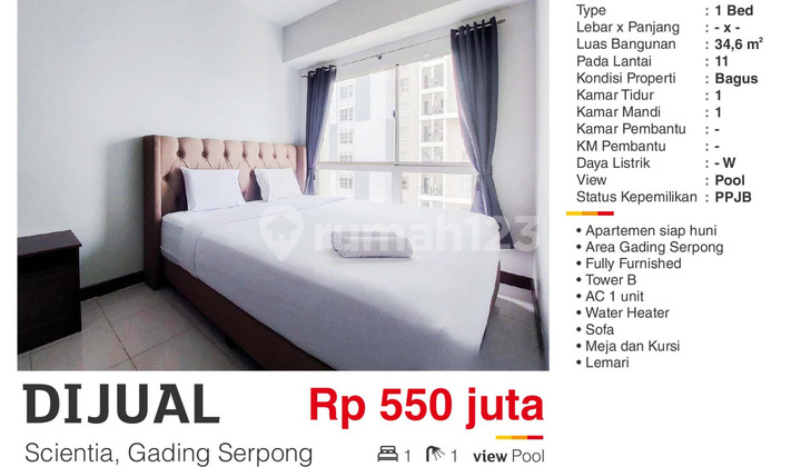 Dijual Apartment 1BR Furnished Murah Di Scientia Gading Serpong Dijual Apartment 1BR Furnished Murah Di Scientia Gading Serpong