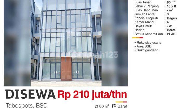 Disewa Ruko Gandeng Siap Usaha  Bagus di Tabespot BSD City 1