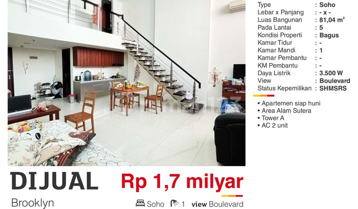 For Sale SOHO Apartment SHM Near Living World Mall Alam Sutera