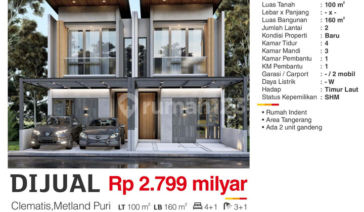 Dijual Rumah Indent Modern Minimalis SHM di Metland Puri Cipondoh Dijual Rumah Indent Modern Minimalis SHM di Metland Puri Cipondoh