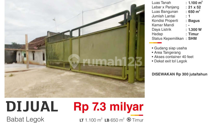 For Sale Warehouse SHM 40 Feet Container Access Babat Legok Tangerang For Sale Warehouse SHM 40 Feet Container Access Babat Legok Tangerang