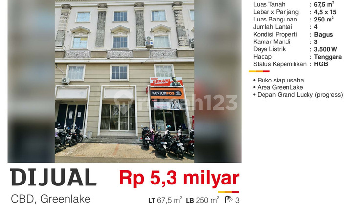 Dijual Ruko 4 Lantai di CBD Greenlake Cipondoh Tangerang  