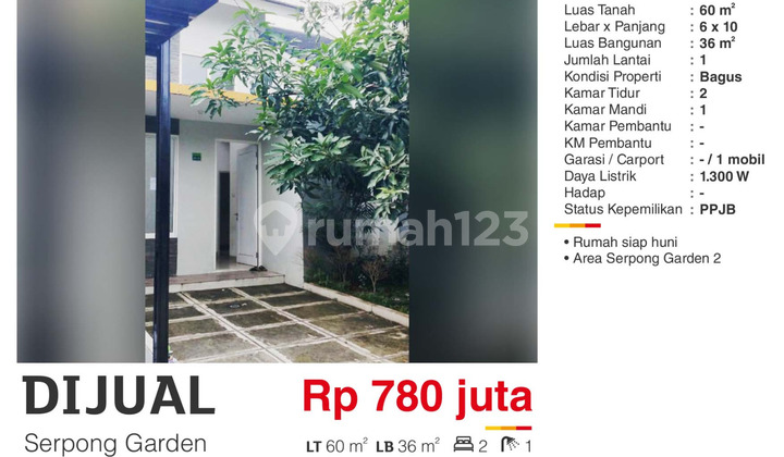 Dijual Rumah Siap Huni di Serpong Garden 2