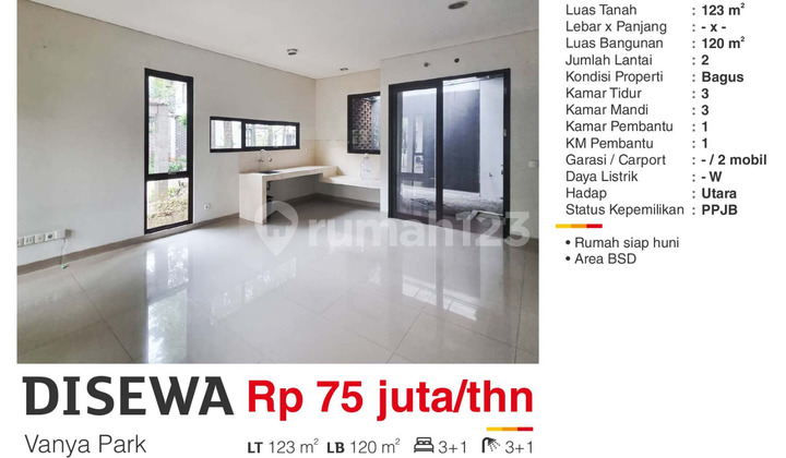 Disewa Rumah Siap Huni Hoek di Cluster Askara Vanya Park BSD 1