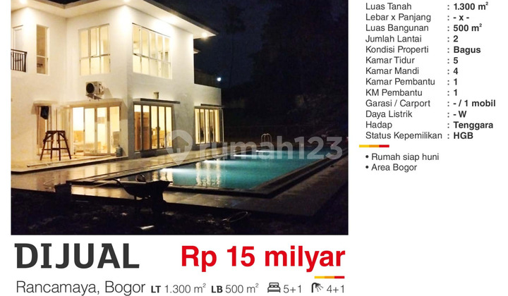 Dijual Rumah Mewah Bagus Dengan Kolam Renang di Rancamaya Bogor