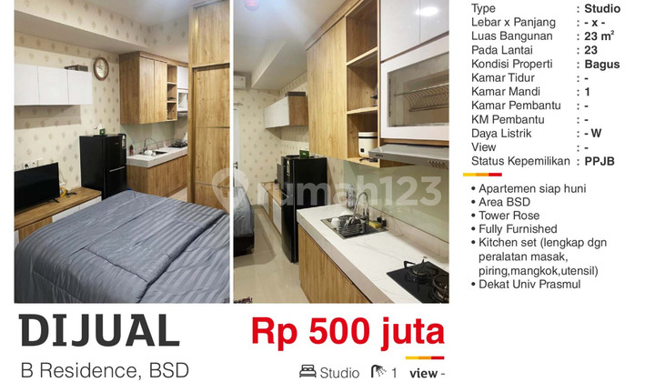 For Sale Furnished Studio Apartment BResidence Near Prasmul University BSD For Sale Furnished Studio Apartment BResidence Near Prasmul University BSD