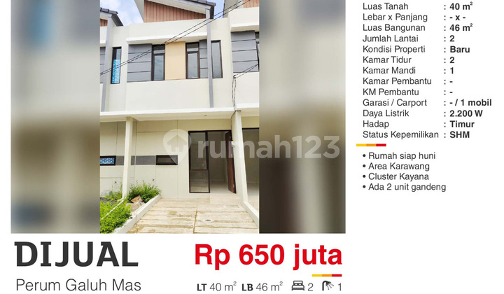 For Sale: Ready-to-Occupy Kayana Cluster Home in Galuh Mas Complex, Karawang.