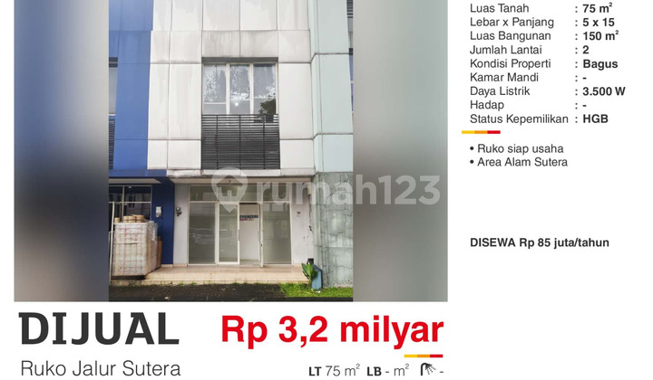 Dijual Ruko 2 Lantai Cocok untuk Kantor Jalur Sutera Alam Sutera