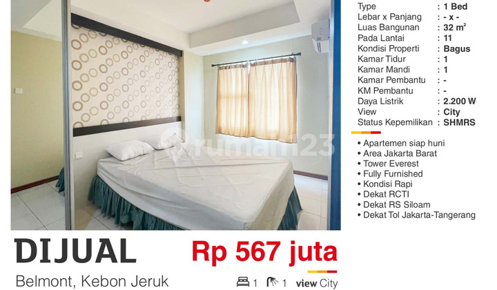 For Sale 1BR Fully Furnished Apartment Belmont Residence Kebon Jeruk For Sale 1BR Fully Furnished Apartment Belmont Residence Kebon Jeruk