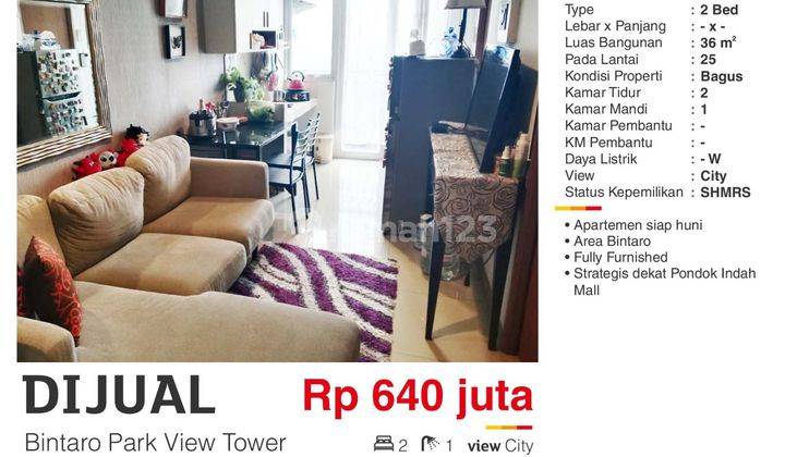 Dijual Apartemen 2BR Full Furnished  SHMSRS Murah di Bintaro  1