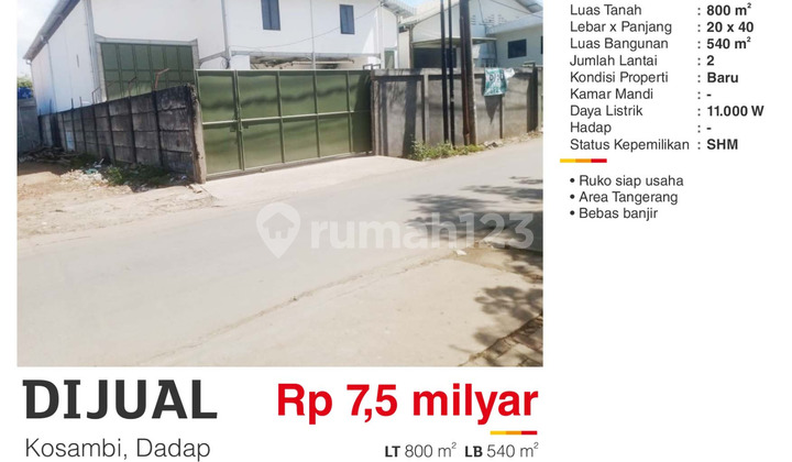 Dijual Gudang Siap Usaha Bebas Banjir di Dadap Kosambi Tangerang 
