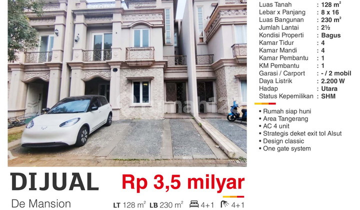 Dijual Rumah 2,5 Lantai SHM Strategis di DeMansion Alam Sutera 1