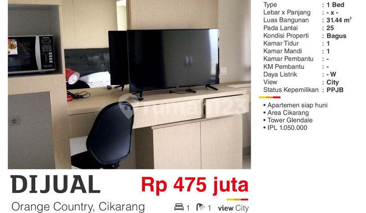 Dijual Apartment 1BR Full Furnished Murah Orange County Cikarang  1