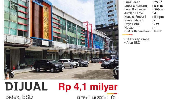 Dijual Ruko Bidex 4 Lantai Bagus Sebelah Teras Kota Bsd City
