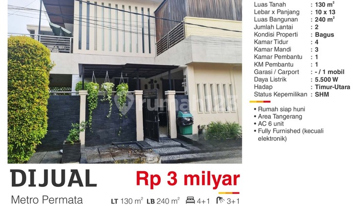 Dijual Rumah Cantik Hoek Furnished SHM di Metro Permata Tangerang Dijual Rumah Cantik Hoek Furnished SHM di Metro Permata Tangerang