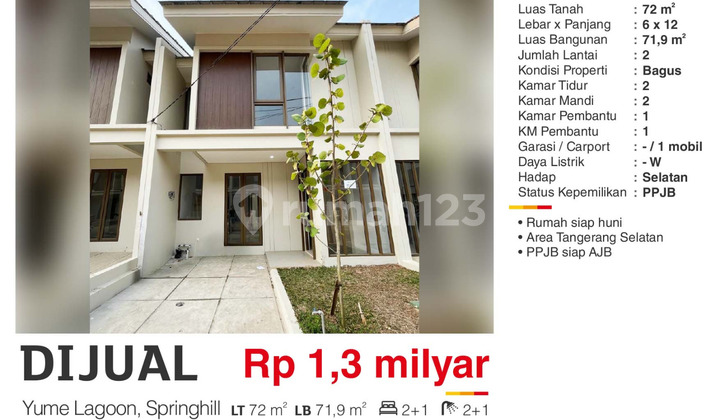 Dijual Rumah Modern Minimalis Yume Lagoon Springhill Tangerang