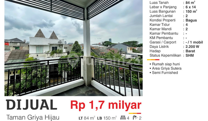 Dijual Rumah Siap Huni Semi Furnish Bagus di Griya Sutera TangSel