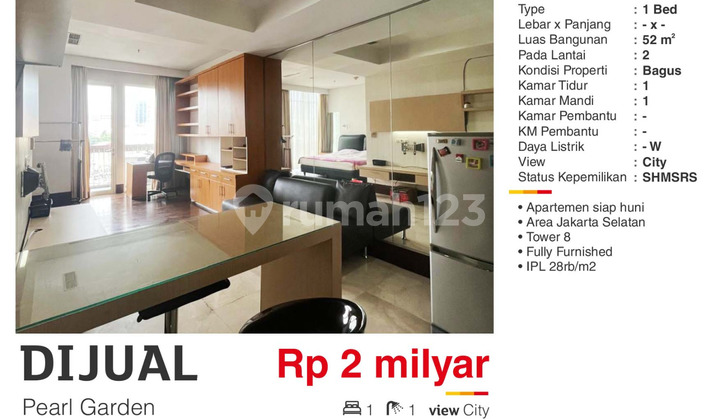 Dijual Apartemen 1BR SHMSRS di Pearl Garden Gatot Subroto Jakarta