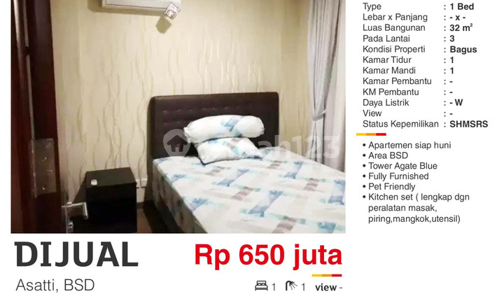 Dijual Apartemen 1Br Full Furnished Shmsrs Asatti Vanya Park Bsd