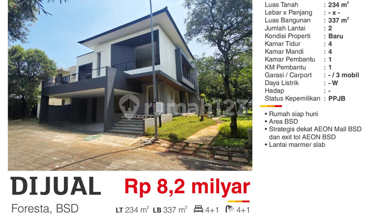 Dijual Rumah Mewah Baru Cluster Foresta BSD Dekat Aeon Mall