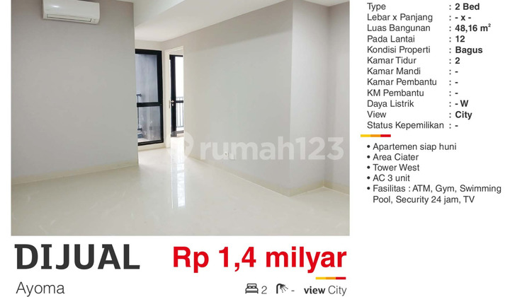 For Sale Quick 2BR Unfurnished Apartment Ayoma in Ciater Serpong For Sale Quick 2BR Unfurnished Apartment Ayoma in Ciater Serpong