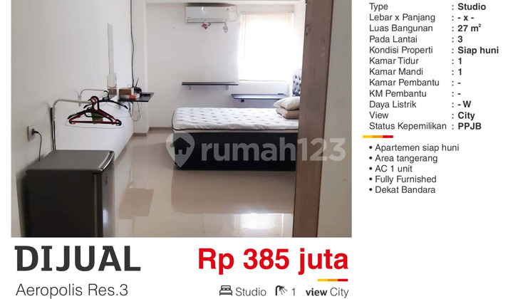 For Sale Furnished Studio Apartment Low Floor Near Airport