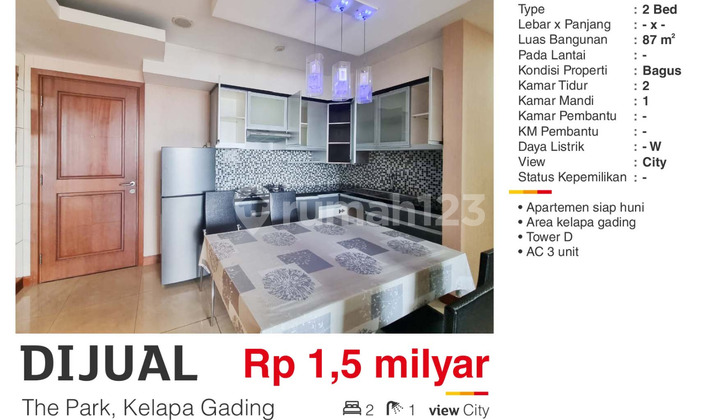 Dijual Apartemen 2BR Furnished The Park  Residences Kelapa Gading