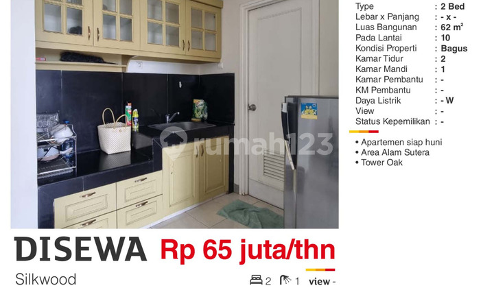 For Rent 2BR Apartment Fully Furnished Next to Binus Alam Sutera