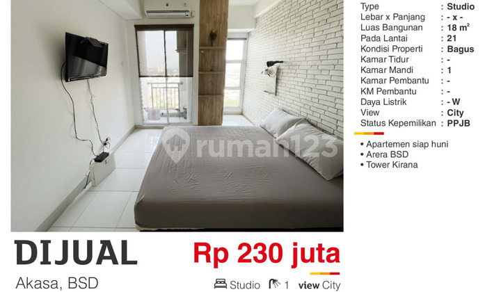 For Sale at a Loss and Fast, Good Furnished Studio Apartment Akasa BSD